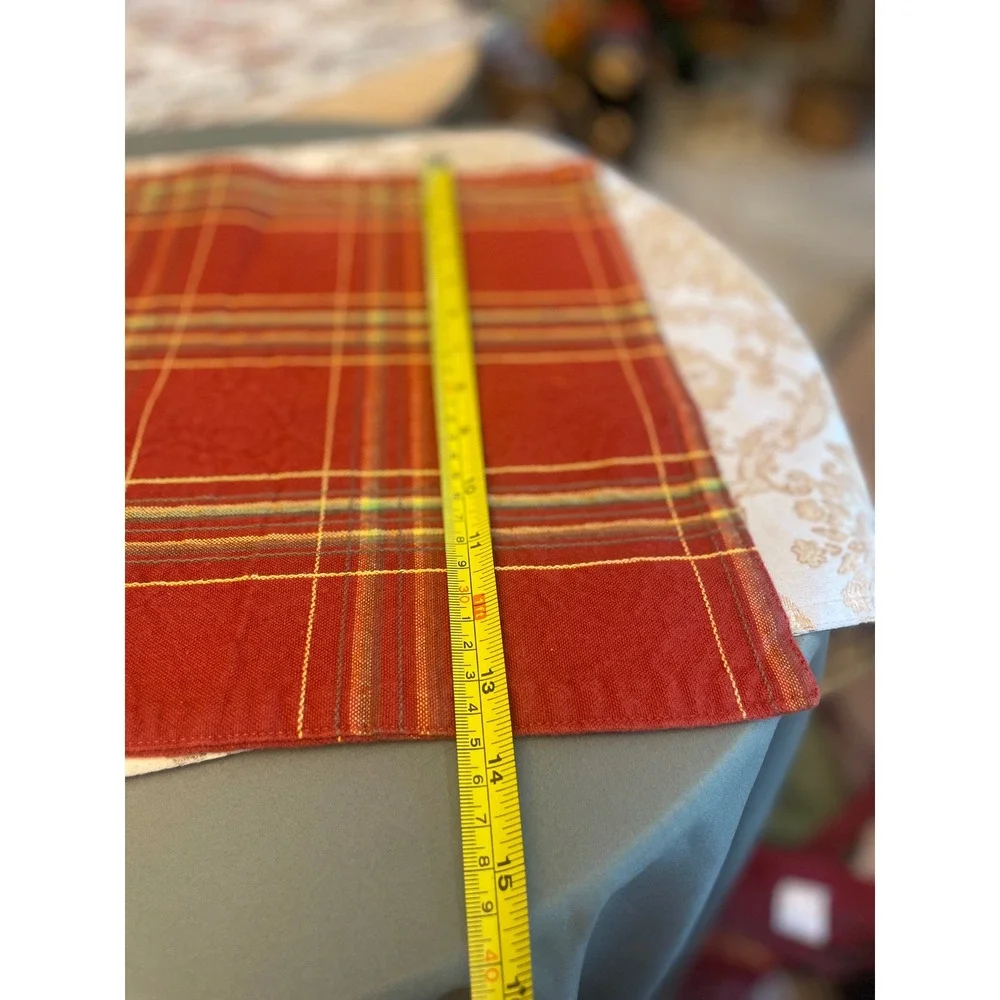 Red Plaid Woven Placemat Set Geometric Pattern Rectangular Table Mats